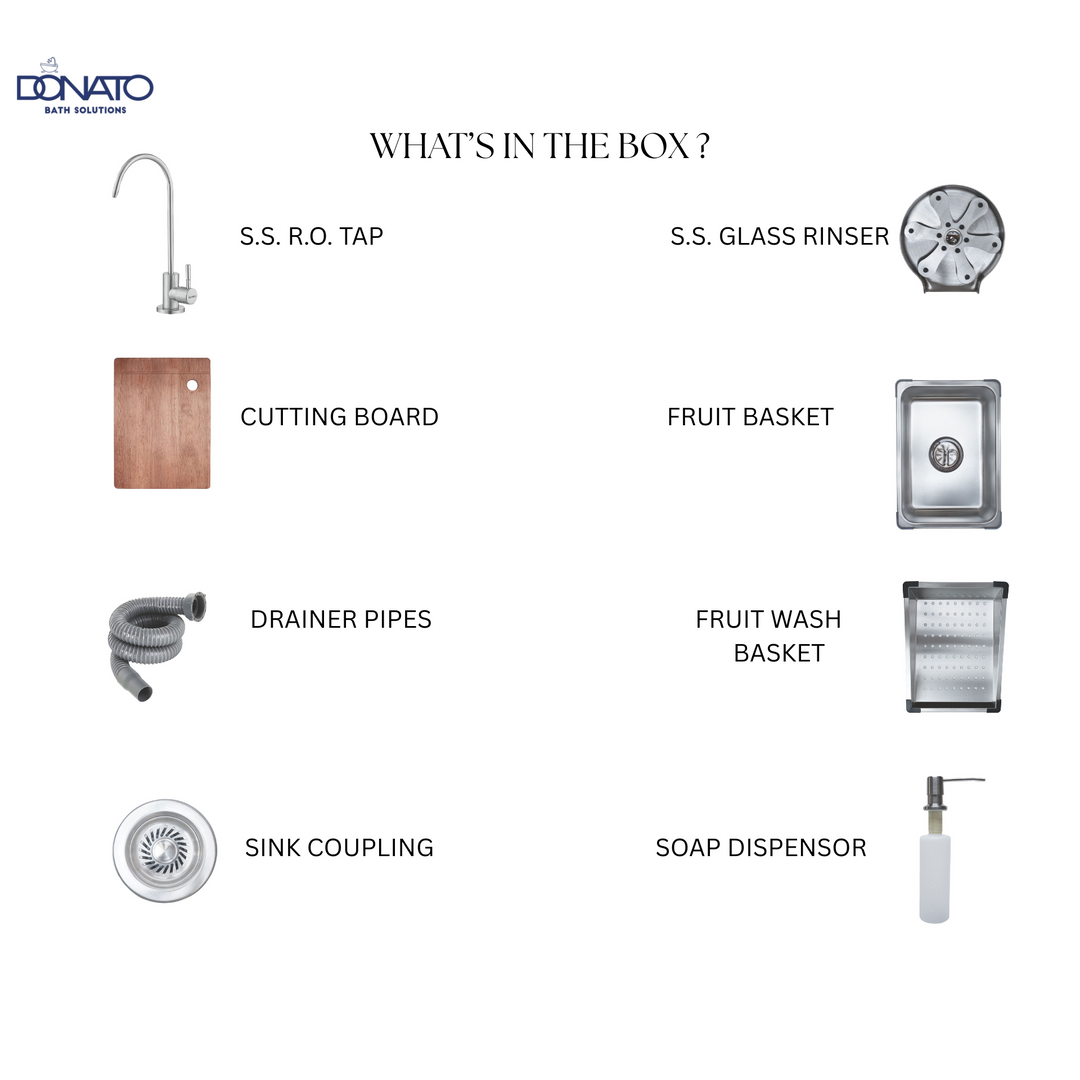 DONATO WATERFALL KITCHEN SINK 30" X 18"  304GRADE STEEL WITH 304 GRADE ACCESSORIES HEAVY DUTY