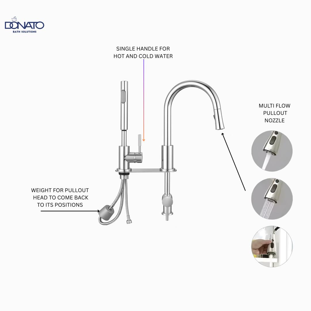 DONATO WATERFALL KITCHEN SINK 30" X 18"  304GRADE STEEL WITH 304 GRADE ACCESSORIES HEAVY DUTY