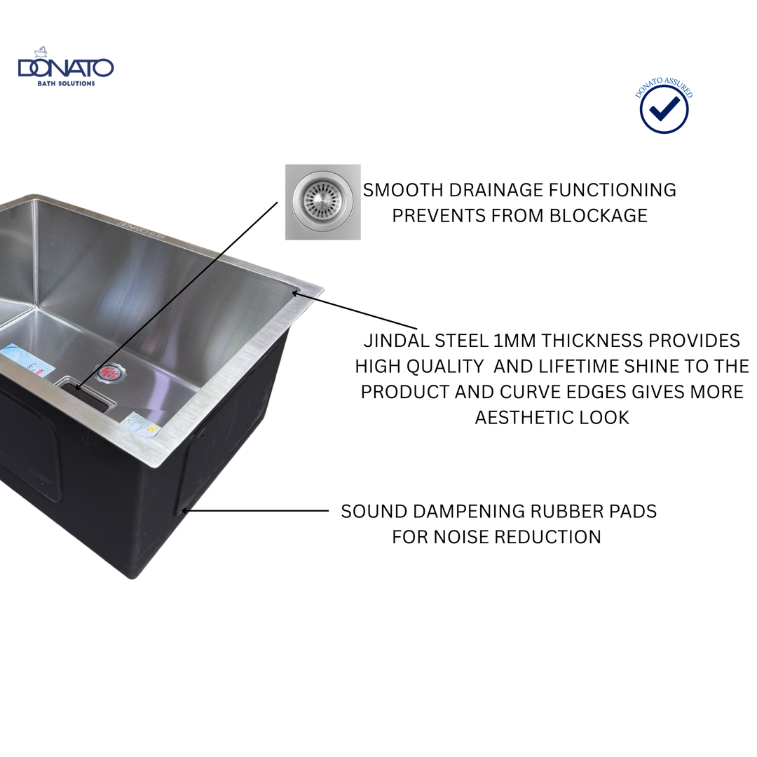 DONATO 37" X 18 " HANDMADE KITCHEN SINK 304 GRADE 1MM MADE IN INDIA