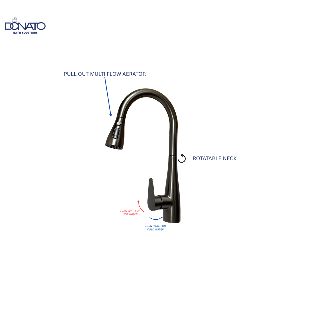 DONATO SINGLE LEVER PULLOUT SINK MIXER TABLE MOUNTED- DARK GREY STAINLESS STEEL