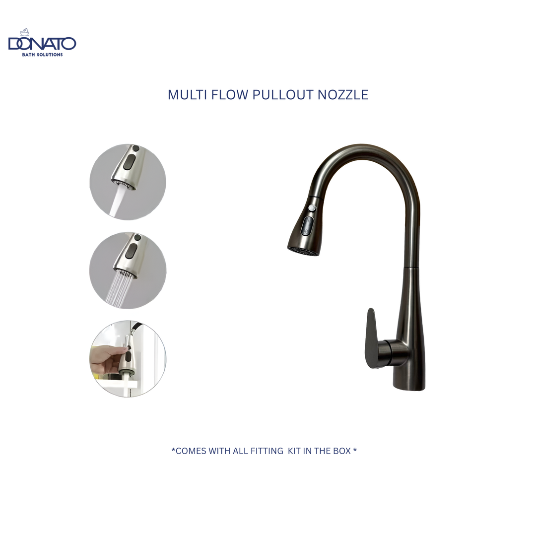 DONATO SINGLE LEVER PULLOUT SINK MIXER TABLE MOUNTED- DARK GREY STAINLESS STEEL