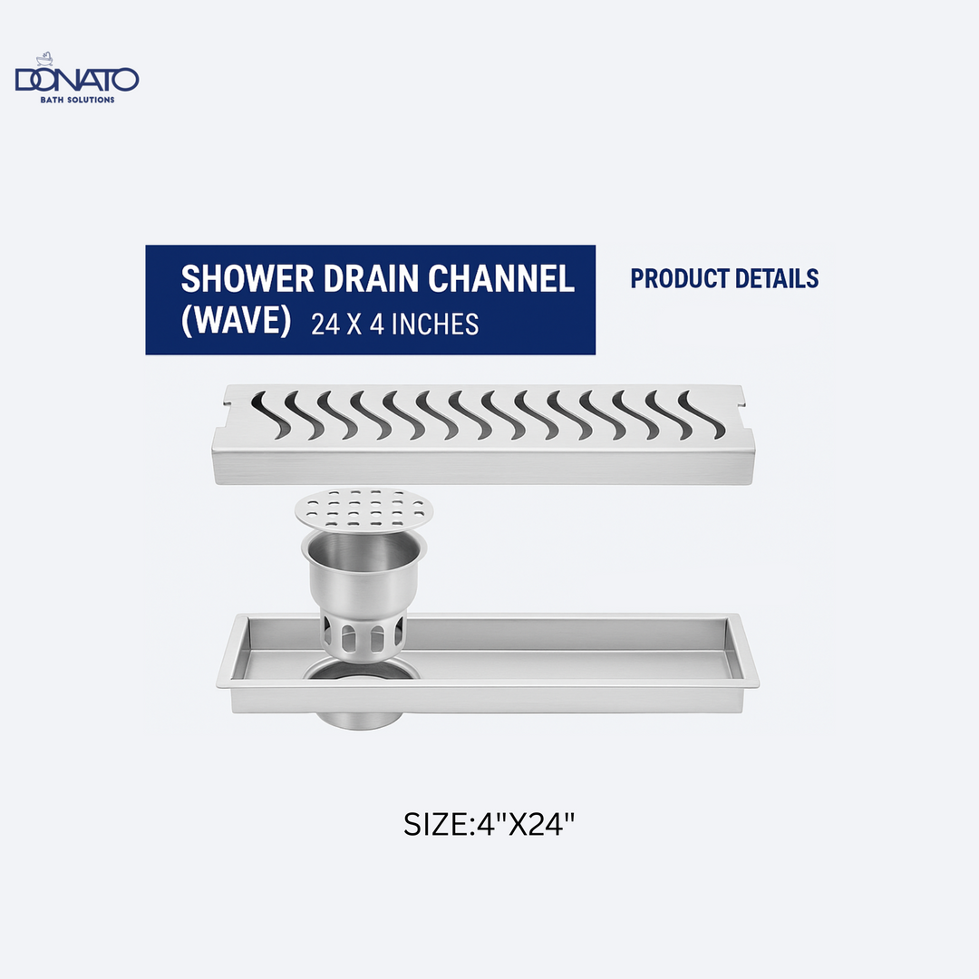 DONATO SHOWER DRAINER 4" X 24" SIDE HOLE WITH S.S. 304 GRADE COCKROACH TRAP