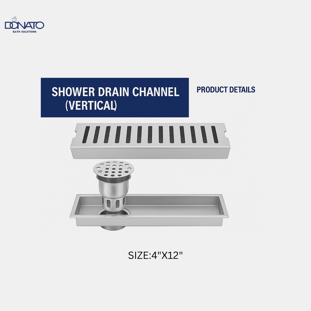 DONATO SHOWER DRAINER 4" X 12" CENTER HOLE WITH S.S. 304 GRADE COCKROACH TRAP