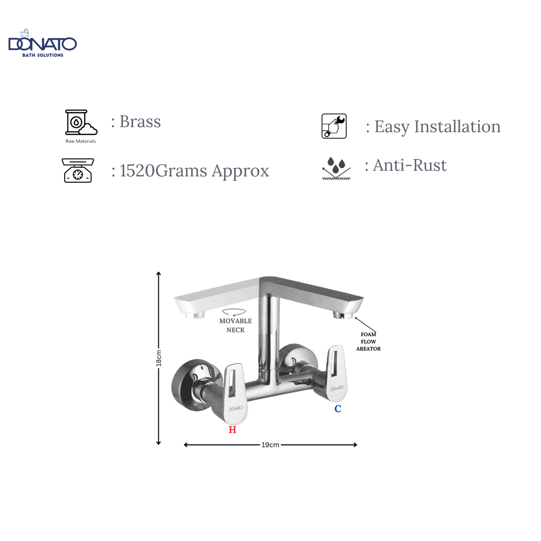 DONATO BRASS SINK MIXER WALL MOUNTED -LAVISH