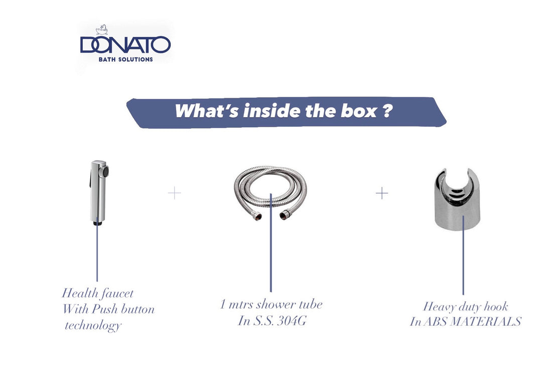 DANISH CLICK BUTTON HEALTH FAUCET WITH 1.0 MTRS. HD SHOWER TUBE AND HOOK