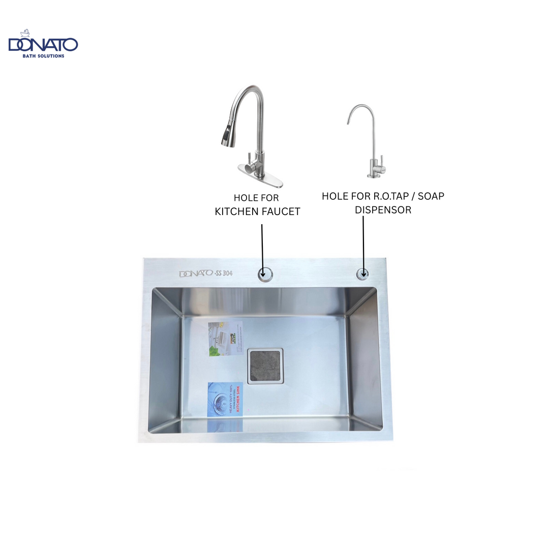 DONATO 24" X 18 " HANDMADE KITCHEN SINK 304 GRADE WITH TAP HOLE 1MM MADE IN INDIA