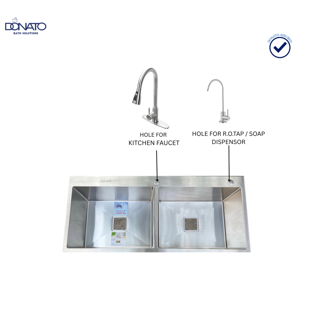 DONATO 37" X 18 " HANDMADE KITCHEN SINK 304 GRADE WITH TAPHOLE 0.8MM MADE IN INDIA