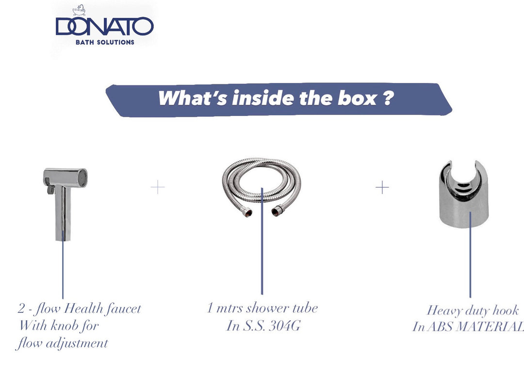 DODGE CLICK BUTTON HEALTH FAUCET WITH 1.0 MTRS. HD SHOWER TUBE AND HOOK