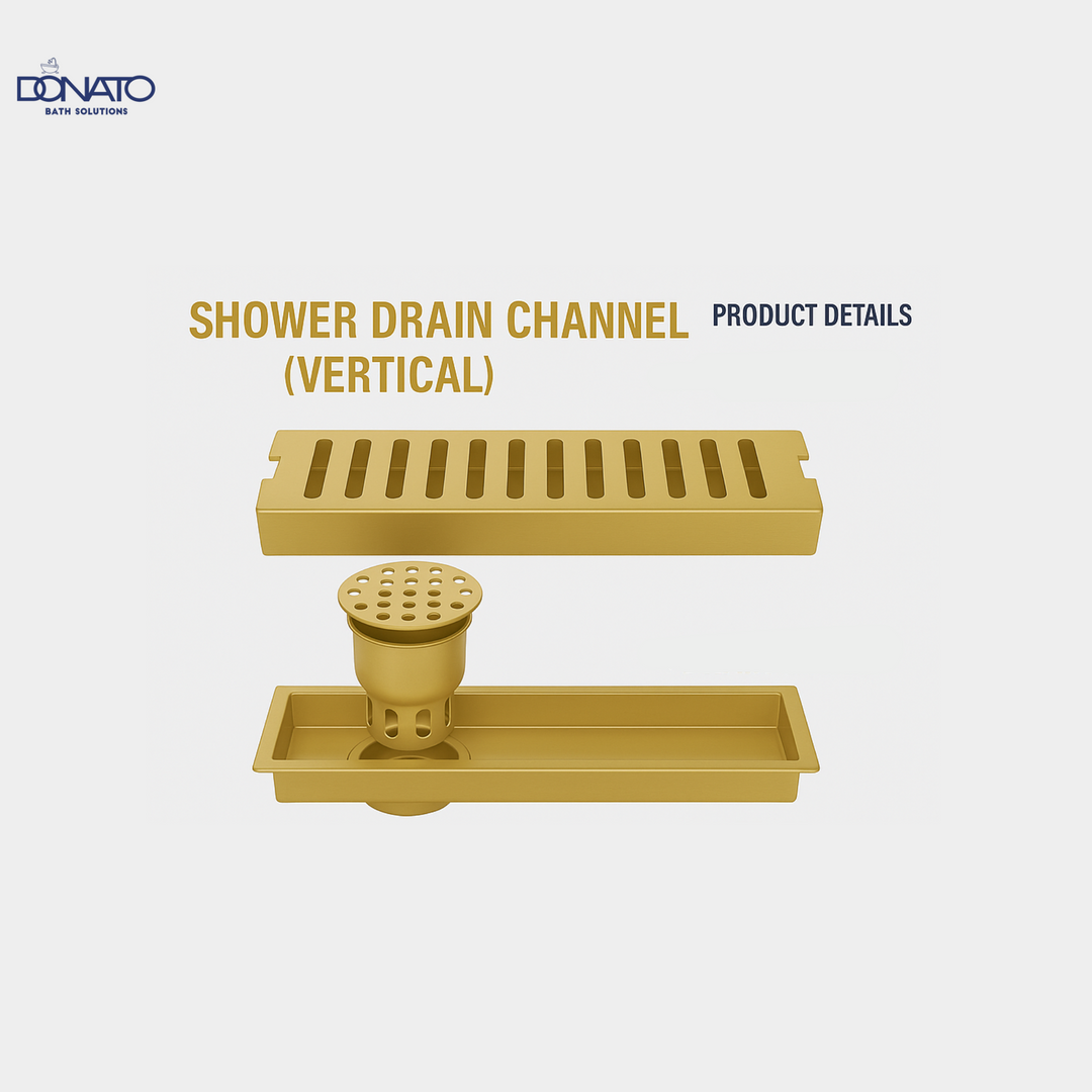 DONATO SHOWER DRAINER 4" X 24" SIDE HOLE GOLD WITH S.S. 304 GRADE COCKROACH TRAP