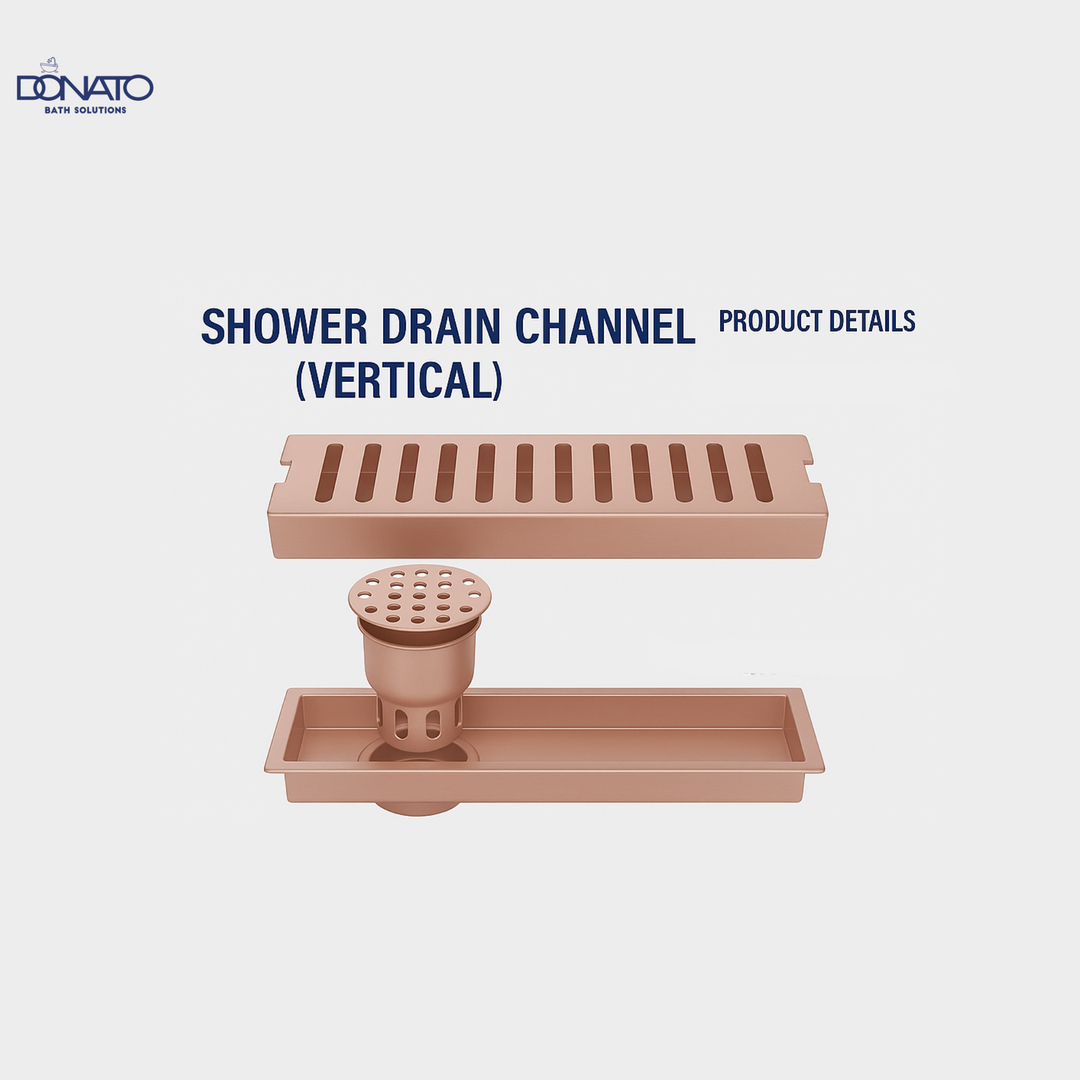 DONATO SHOWER DRAINER 4" X 24" CENTER HOLE ROSE GOLD WITH S.S. 304 GRADE COCKROACH TRAP