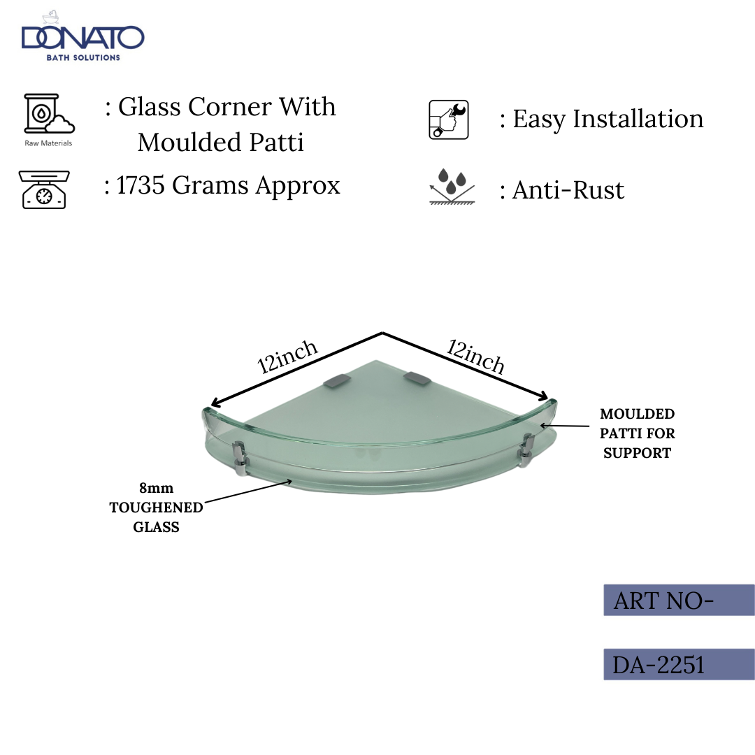 Stylish glass corner shelf for maximizing space in any room.