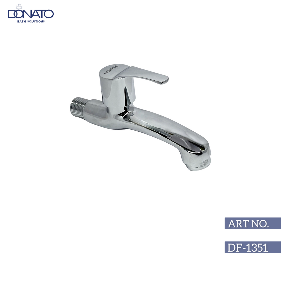 Durable long nose faucet in polished chrome finish, designed for precise water flow in kitchen and bathroom sinks.