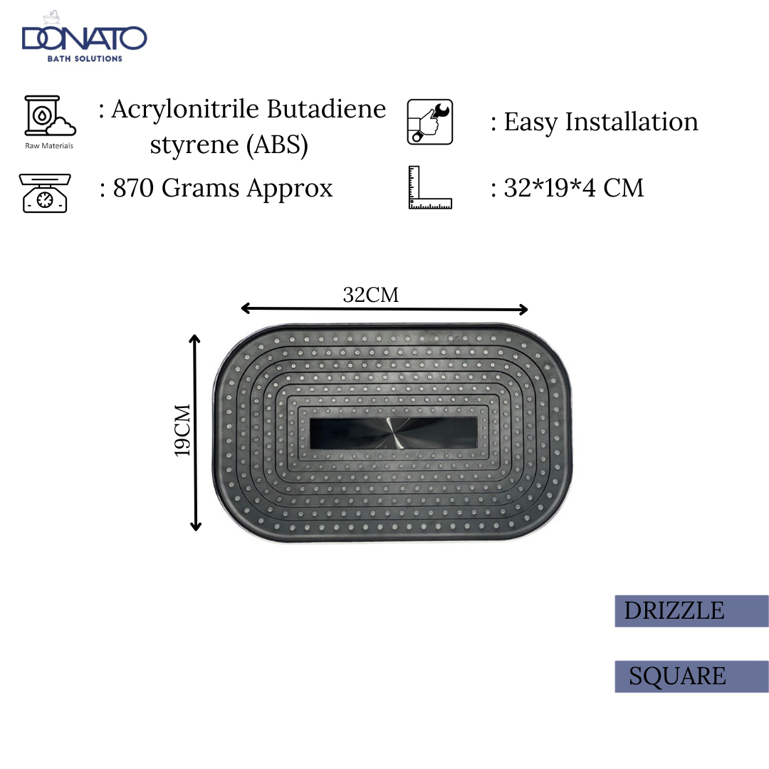Luxurious rain shower head installed in a modern bathroom with marble tiles