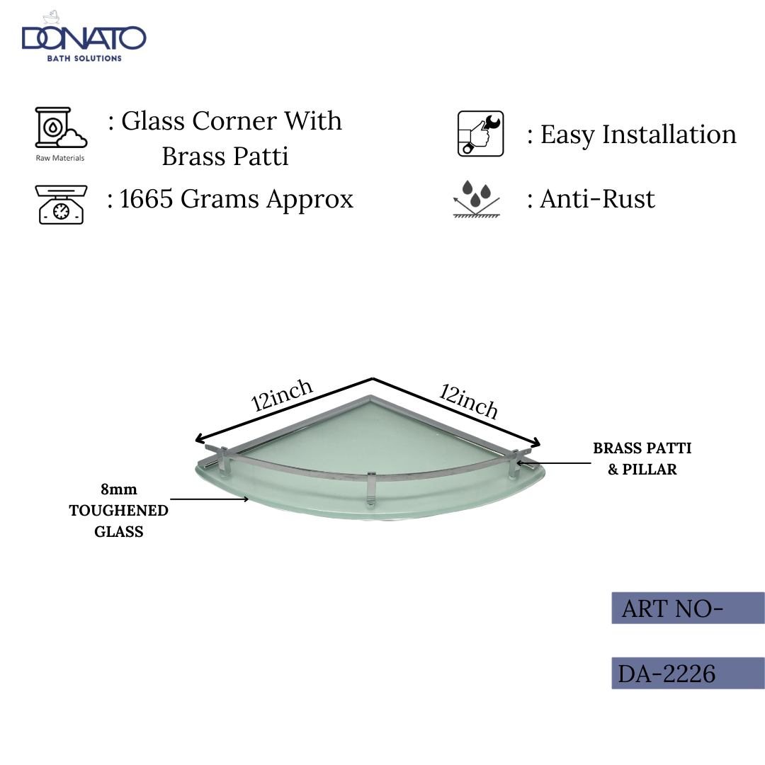 Elegant floating glass corner shelf for modern decor.