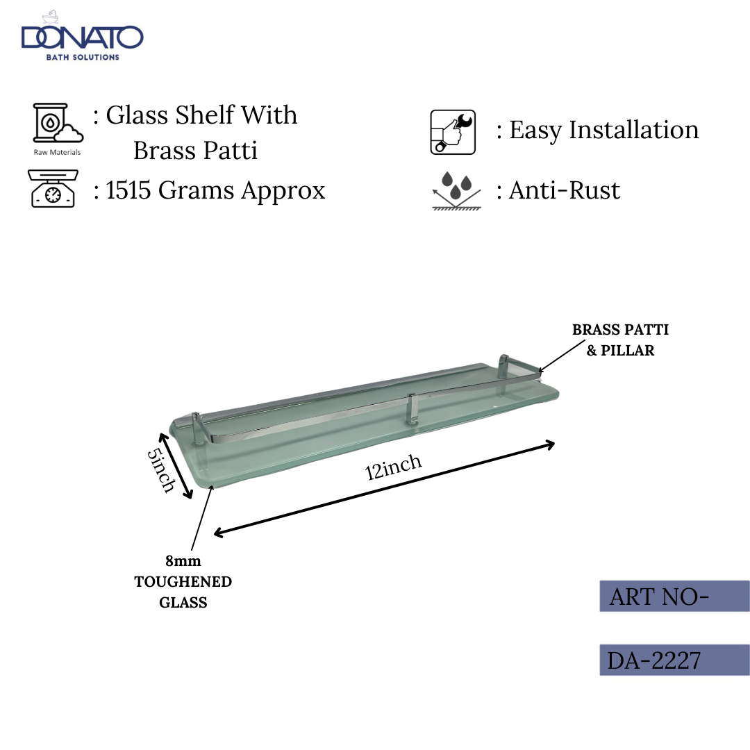 Stylish floating glass shelf perfect for displaying decor.