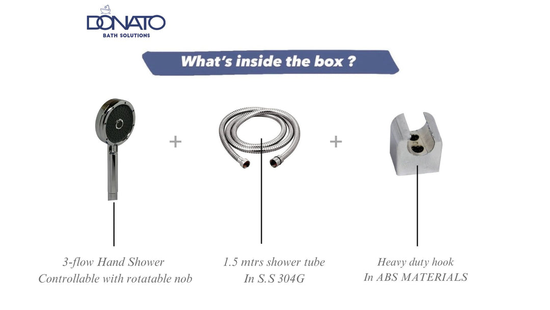 3 FLOW HAND SHOWER WITH 1.5 MTRS. SHOWER TUBE AND SHOWER HOOK