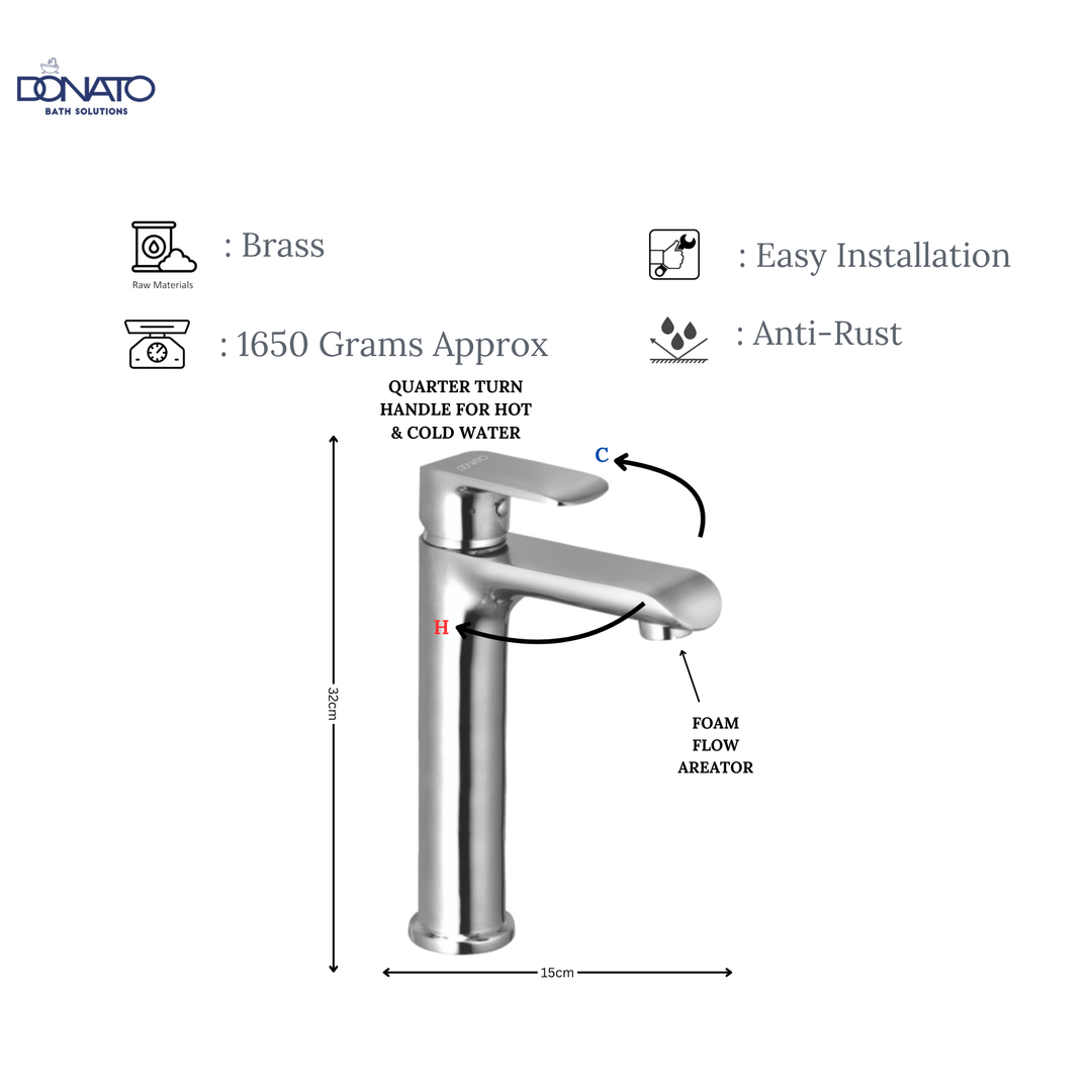 DONATO BRASS EXTENDED SINGLE LEVER BASIN MIXER - GRACE