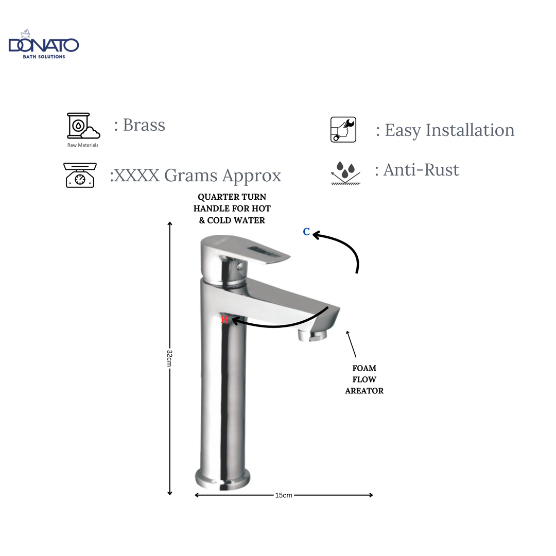DONATO BRASS EXTENDED SINGLE LEVER BASIN MIXER - LAVISH
