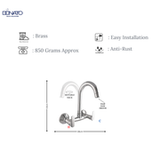 DONATO BRASS SINK MIXER WALL MOUNTED -SLEEK