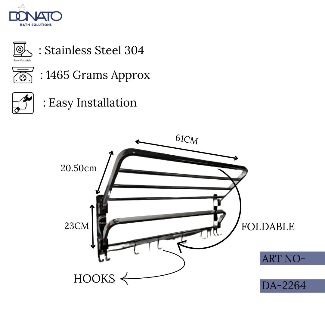 SS 304 24" FOLDING TOWEL AND CLOTHING RACK