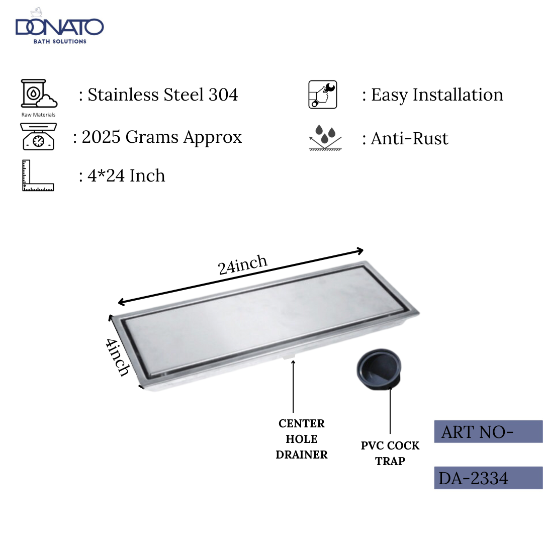 TILE DRAINER CENTER HOLE 4"x24" WITH PVC COCKROACH TRAP