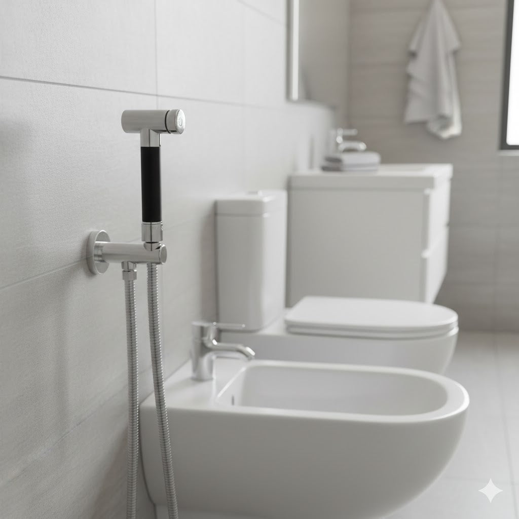 CLICK BUTTON HEALTH FAUCET BLACK WITH 1.0 MTRS. SHOWER TUBE AND HOOK
