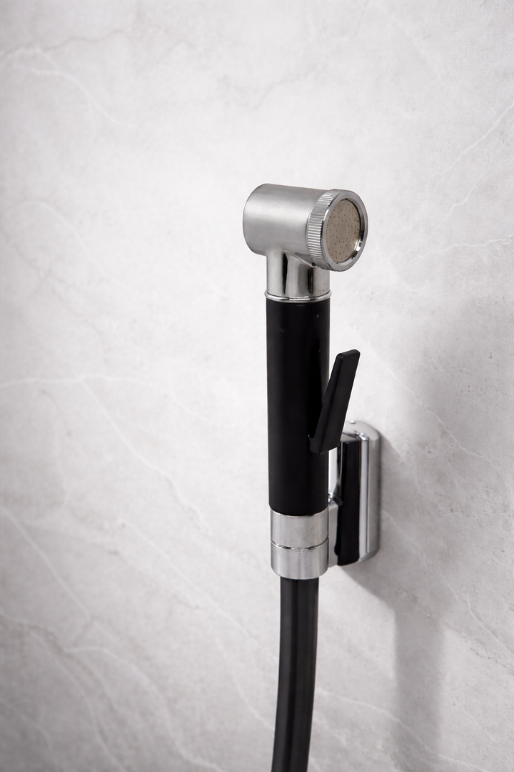 MARBLE HEALTH FAUCET BLACK WITH 1.0 MTRS. SHOWER TUBE AND SHOWER HOOK