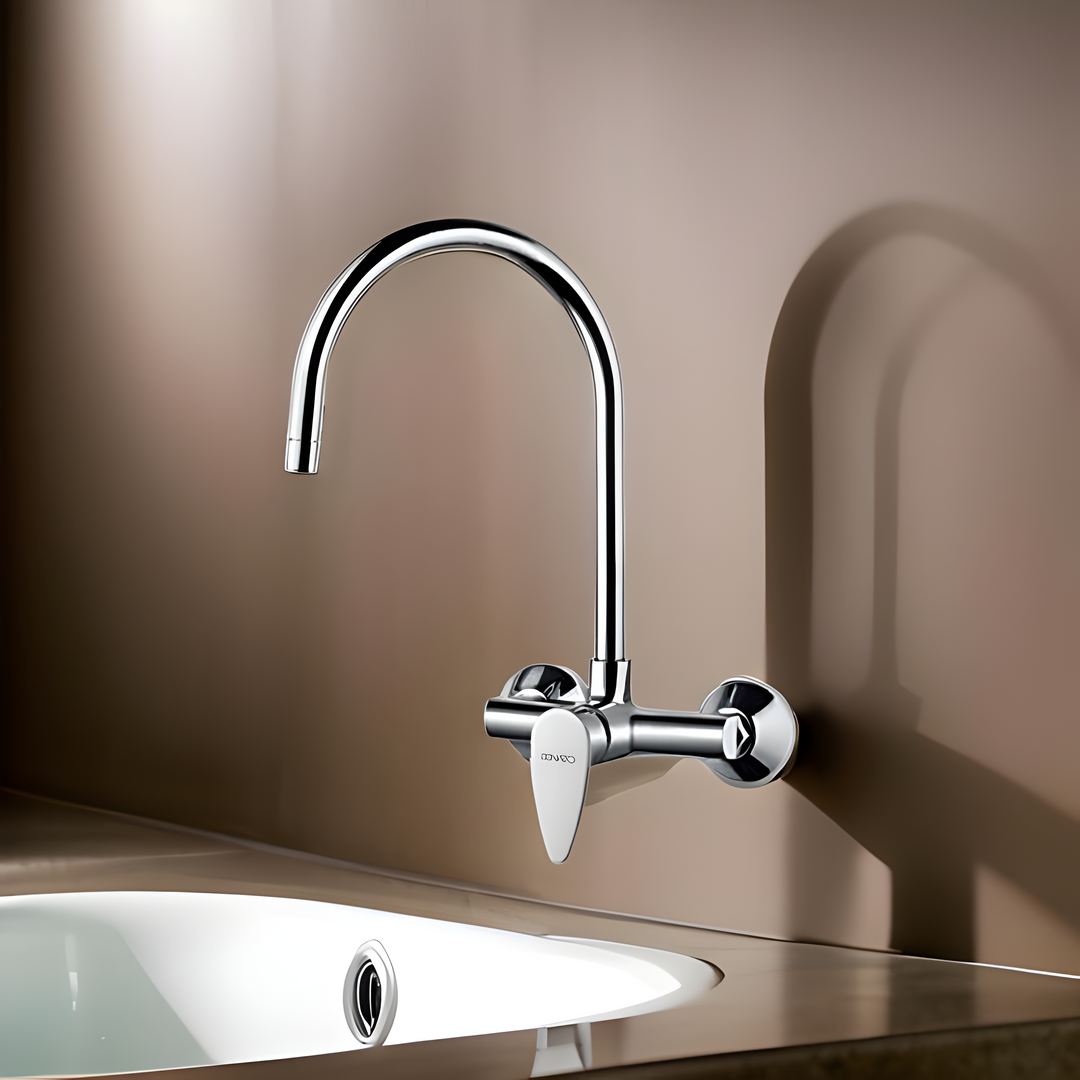 Elegant single lever sink mixer designed for easy temperature control in kitchen sinks.