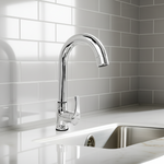 Versatile swan neck kitchen mixer with a height of 14 inches, designed for both functionality and aesthetics