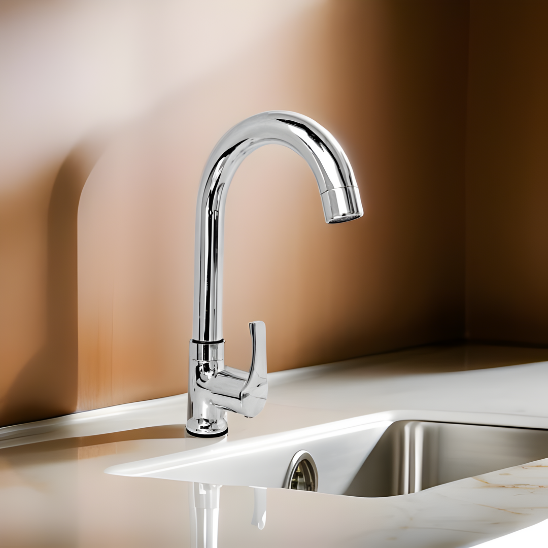 Versatile swan neck kitchen mixer with a height of 14 inches, designed for both functionality and aesthetics