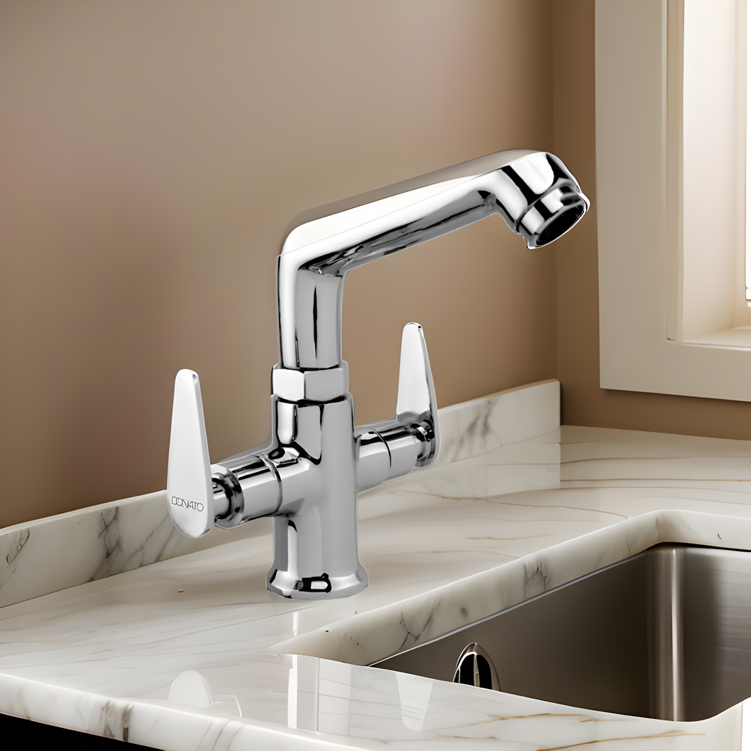 Durable center hole basin mixer faucet with a brushed nickel finish for elegant washbasins