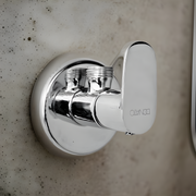 Easy-to-install angle valve with a polished finish, designed for hot and cold water.