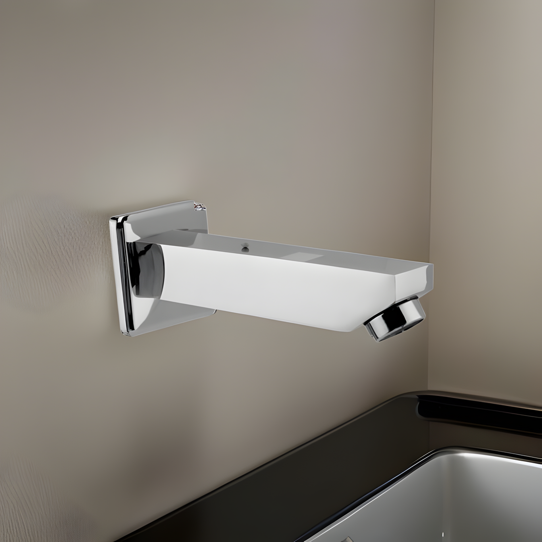 Durable plain spout with a sleek design, perfect for modern washbasins and sinks.