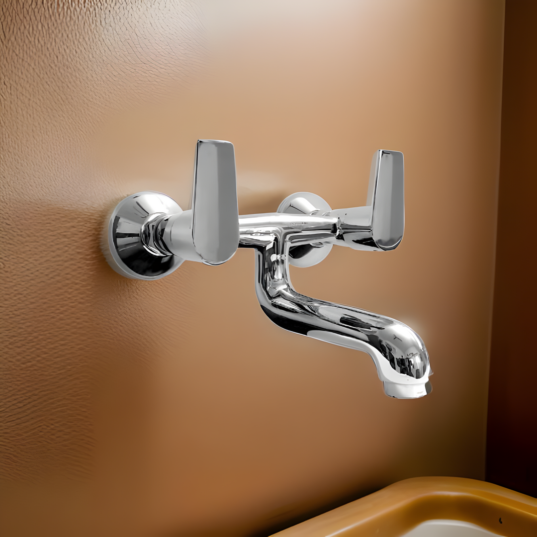 Sleek wall mixer non-telephonic faucet in chrome finish, designed for modern bathroom and kitchen installations