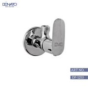 Easy-to-install angle valve with a polished finish, designed for hot and cold water supply lines.