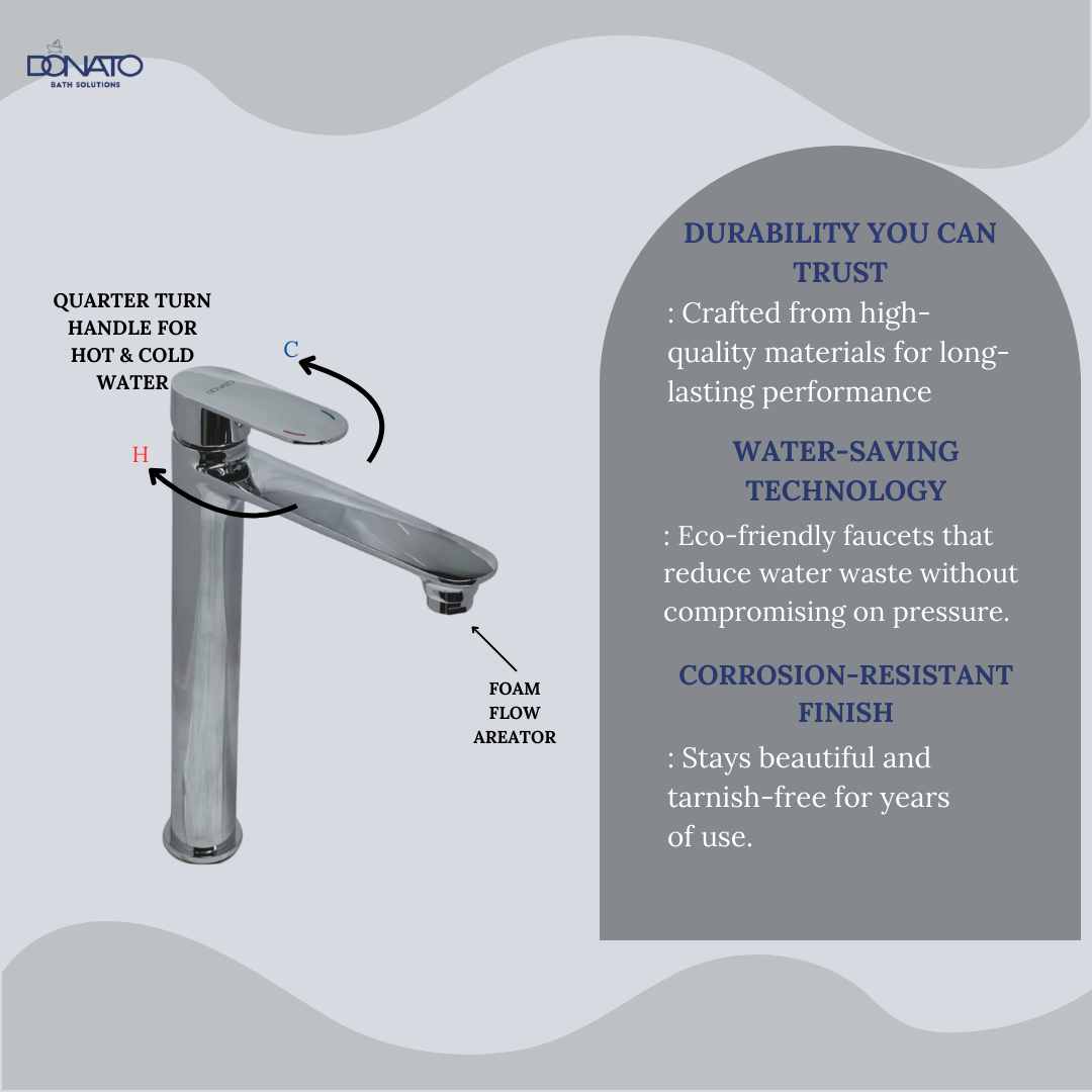 easy-to-use single lever faucet for efficient water control. durability, water saving