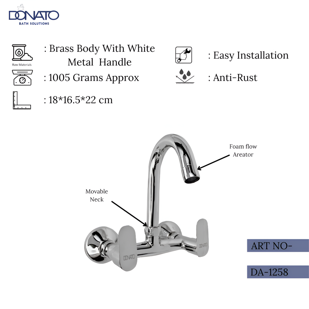 High-quality wall-mounted sink mixer with a brass body and ceramic cartridge with 1005 grams of weight.