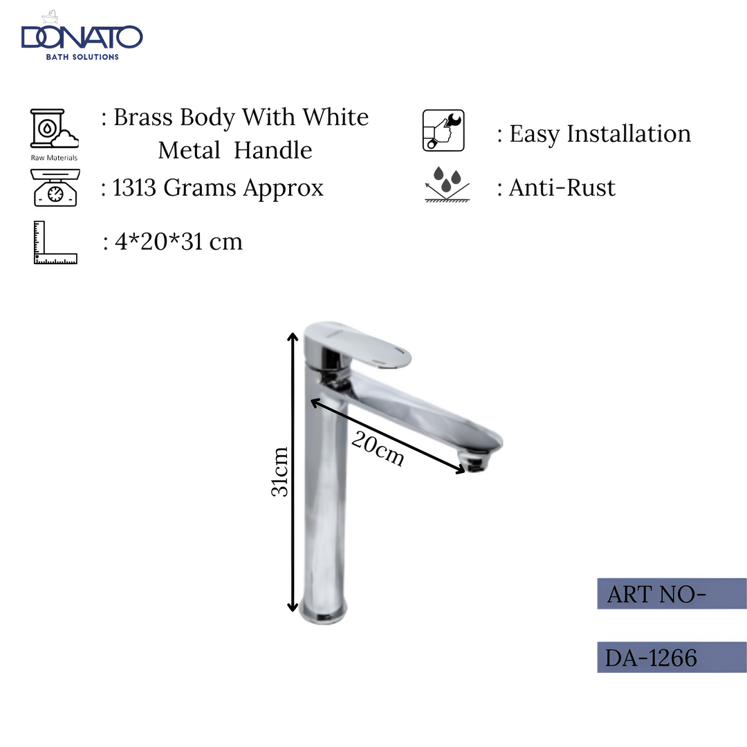 Elegant extended single lever basin mixer designed for easy temperature, weight 1313 grams and height of 31 cm