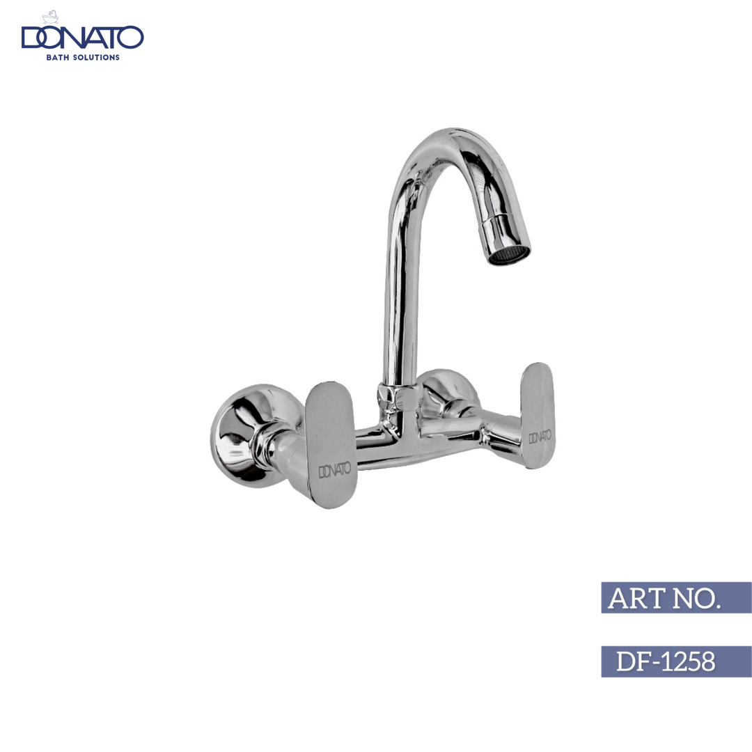 High-quality wall-mounted sink mixer with a brass body and ceramic cartridge for long-lasting performance.