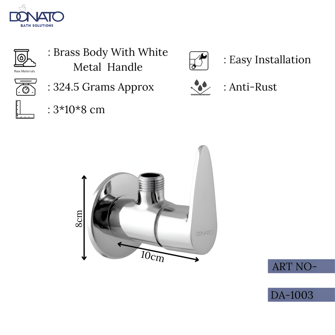 Versatile angle valve with a 1/2 inch connection, weight of 324.5 grams, height of 10 vm