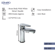 Contemporary single lever sink mixer featuring a ceramic cartridge, weight 894 grams, height 15.5 cm