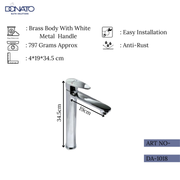 High-quality dessert single lever faucet with a polished look with 797 grams weight and 34.5 cm height