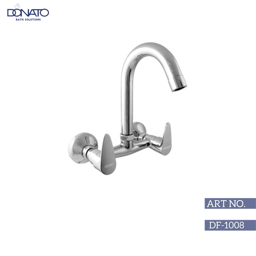 Contemporary sink mixer with dual handles for precise temperature control, designed for wall installation.