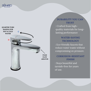 Sleek single lever basin mixer for modern bathrooms.