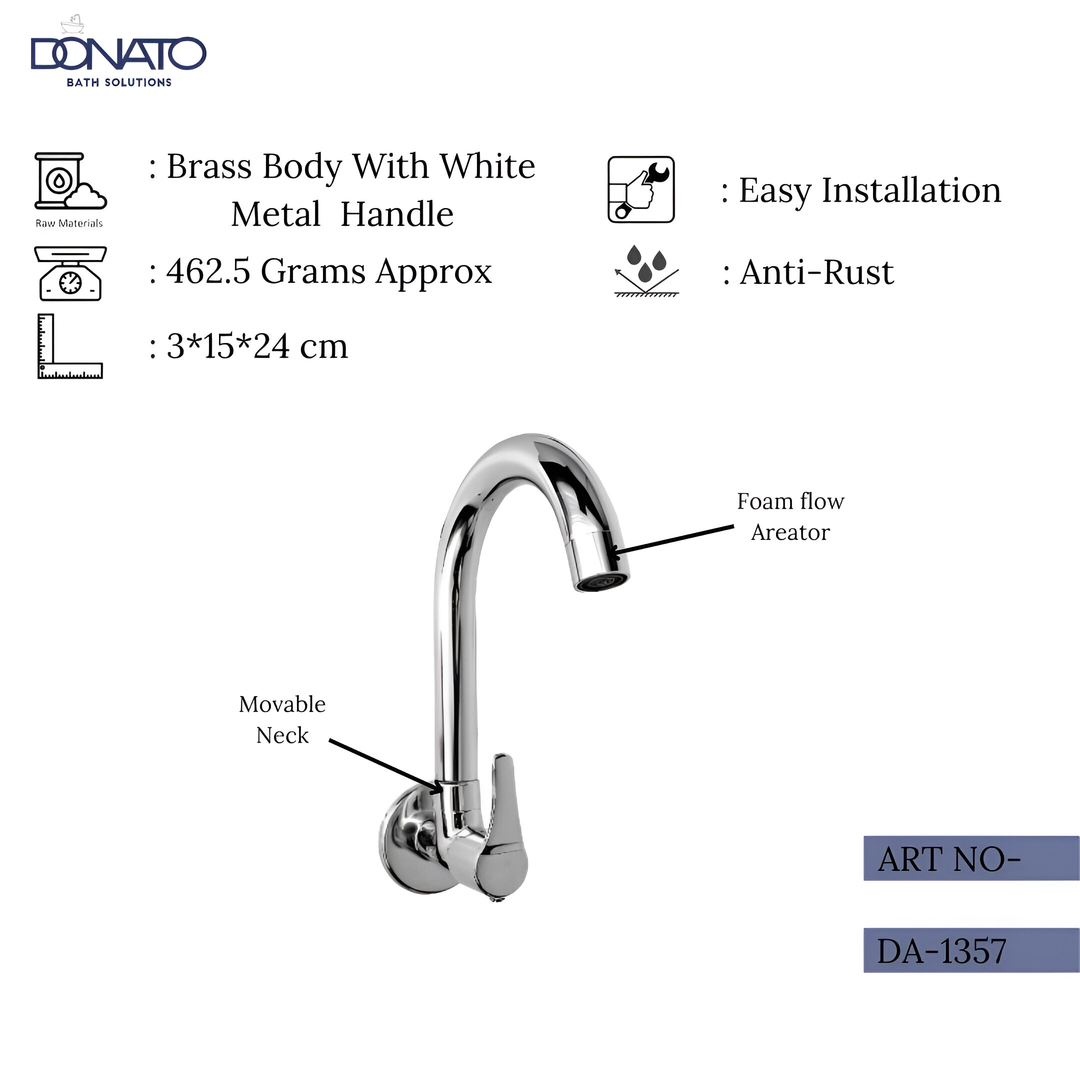 Easy-to-use sink cock with a lever handle, providing reliable water flow in residential and commercial settings, weight 462.5 grams and 24 m tall, 15cm wide