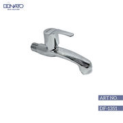 Durable long nose faucet in polished chrome finish, designed for precise water flow in kitchen and bathroom sinks.