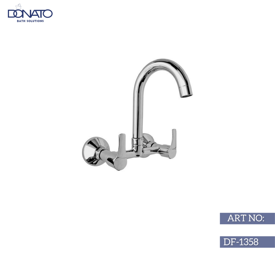 Compact wall-mounted sink mixer measuring 10 inches in height, perfect for enhancing sink functionality.