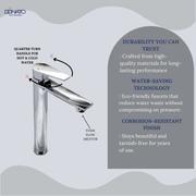 Modern extended single lever basin mixer designed for effortless use.