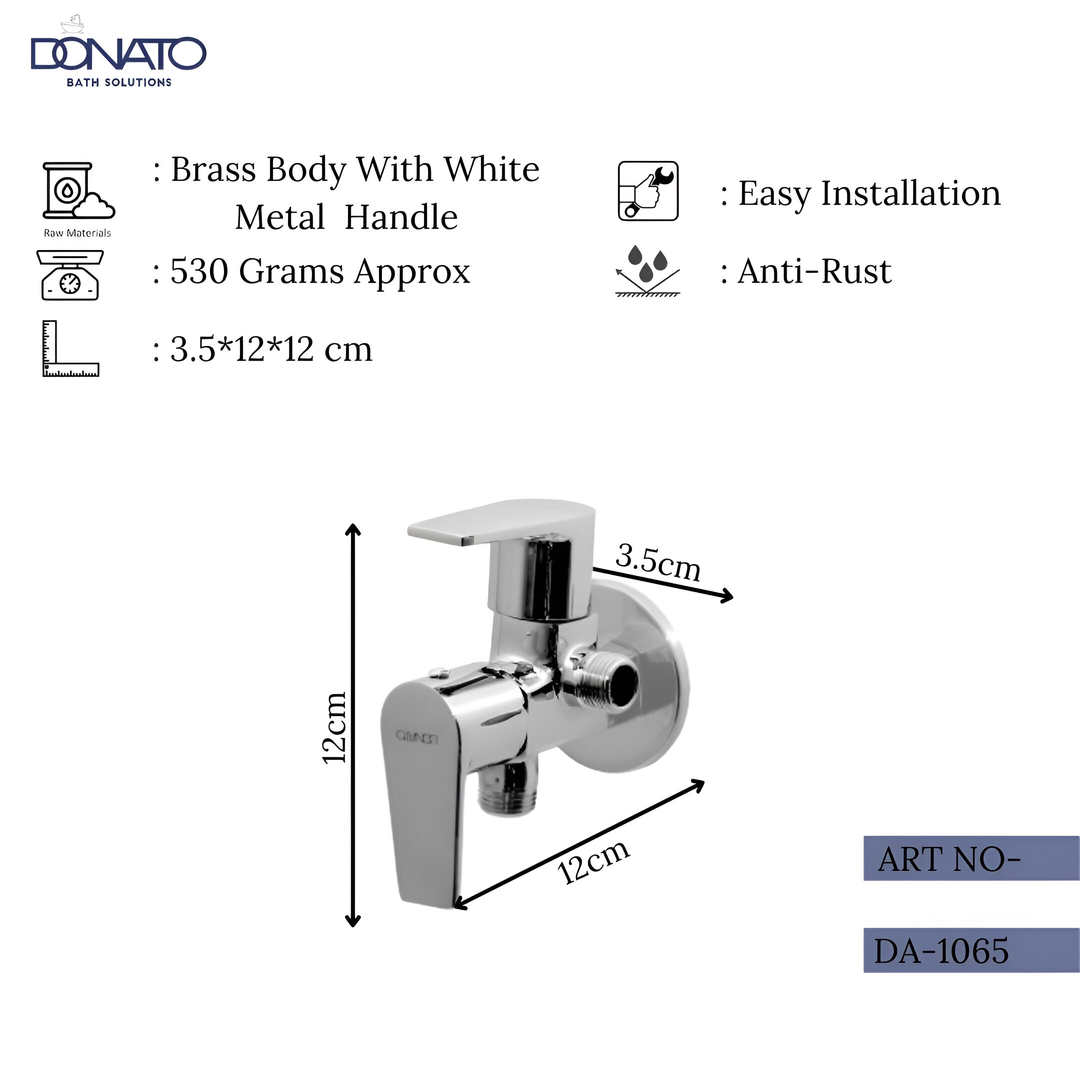 High-quality two-way angle valve with a brass body and height 12cm, weight 12 cm and weight 530 Grams