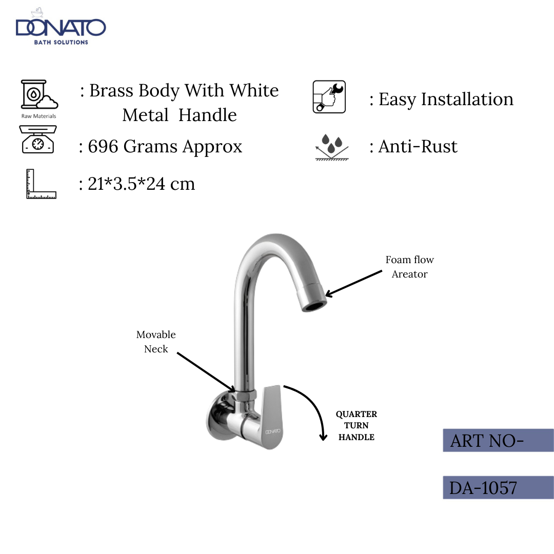 Luxury dolce Wall Mounted Sink Faucet - Easy Installation, weight 696 grams, height of 24 cm